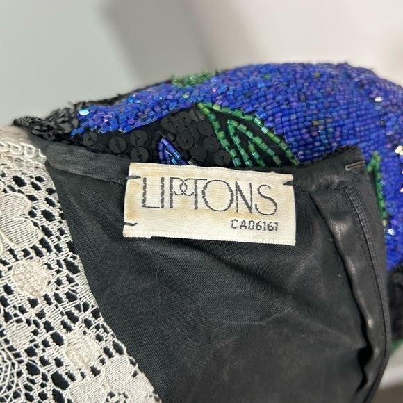 Vintage 80’s silk sequins fully beaded floral design knee length formal dress - Picture 15 of 16